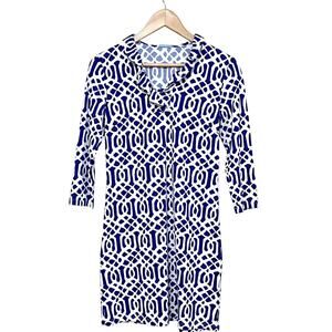 J McLaughlin Womens Catalina Cloth Shift Dress Size S Blue‎ White Ruffle Preppy